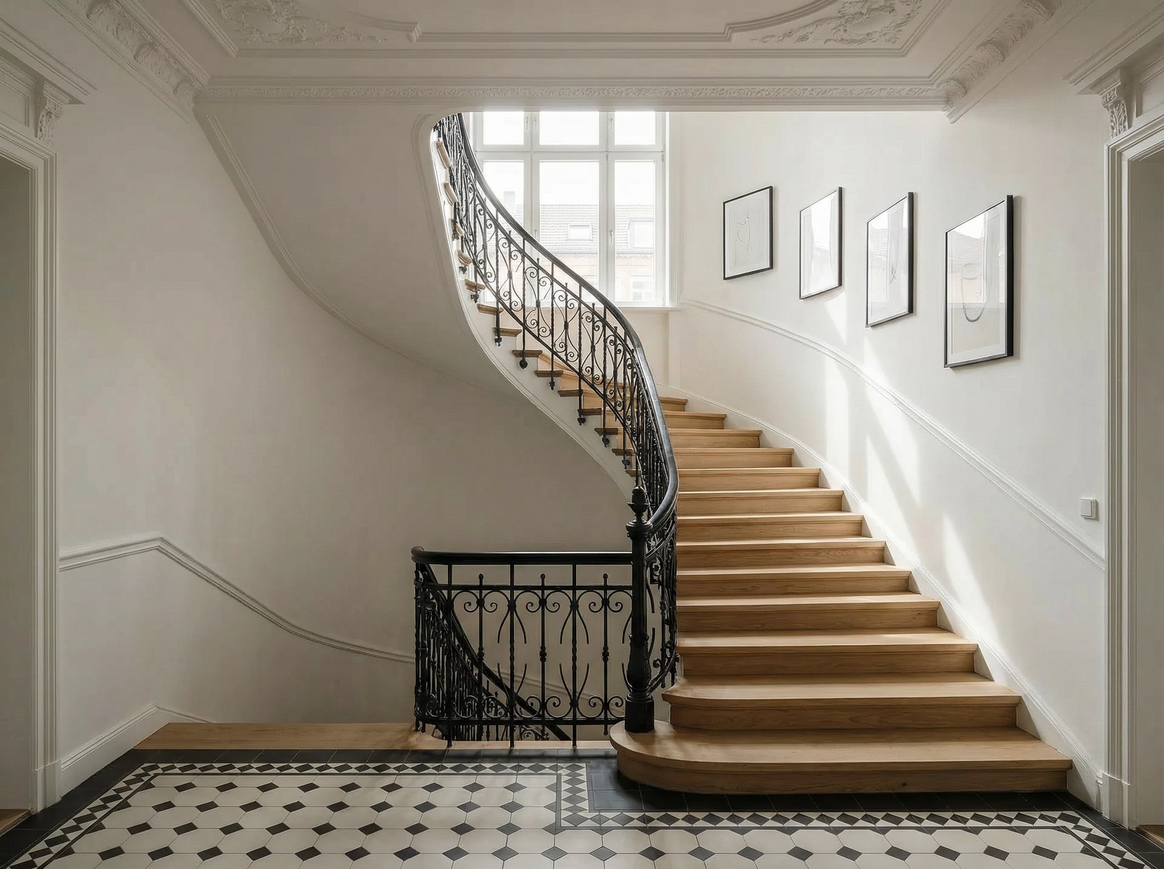 Treppenaufgang in einer hochwertig eingerichteten Wohnung